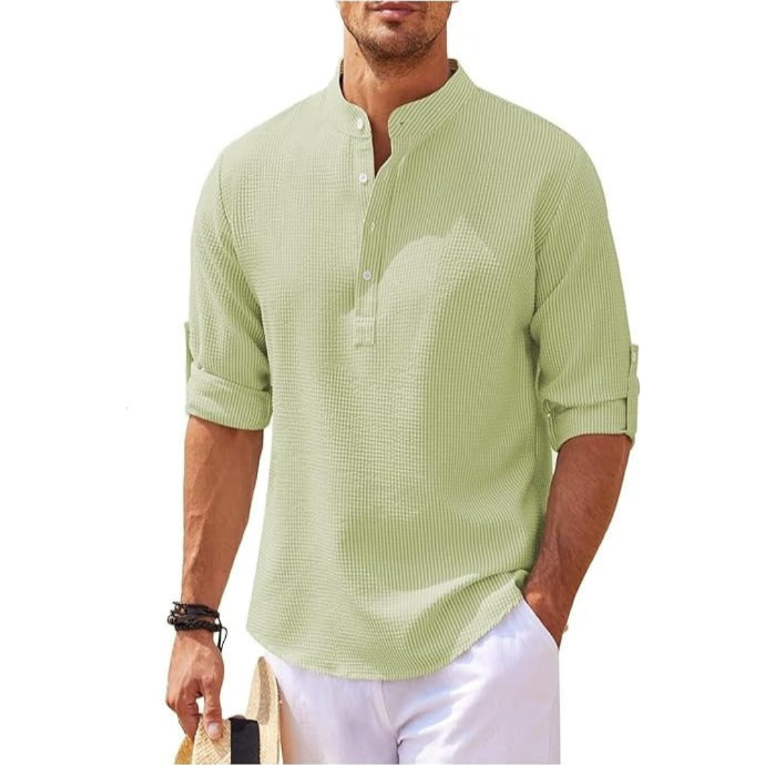 Casual Elegance | Men's Shirt with Band Collar & Roll-Up Sleeves | Versatile Style for Every Occasion 6