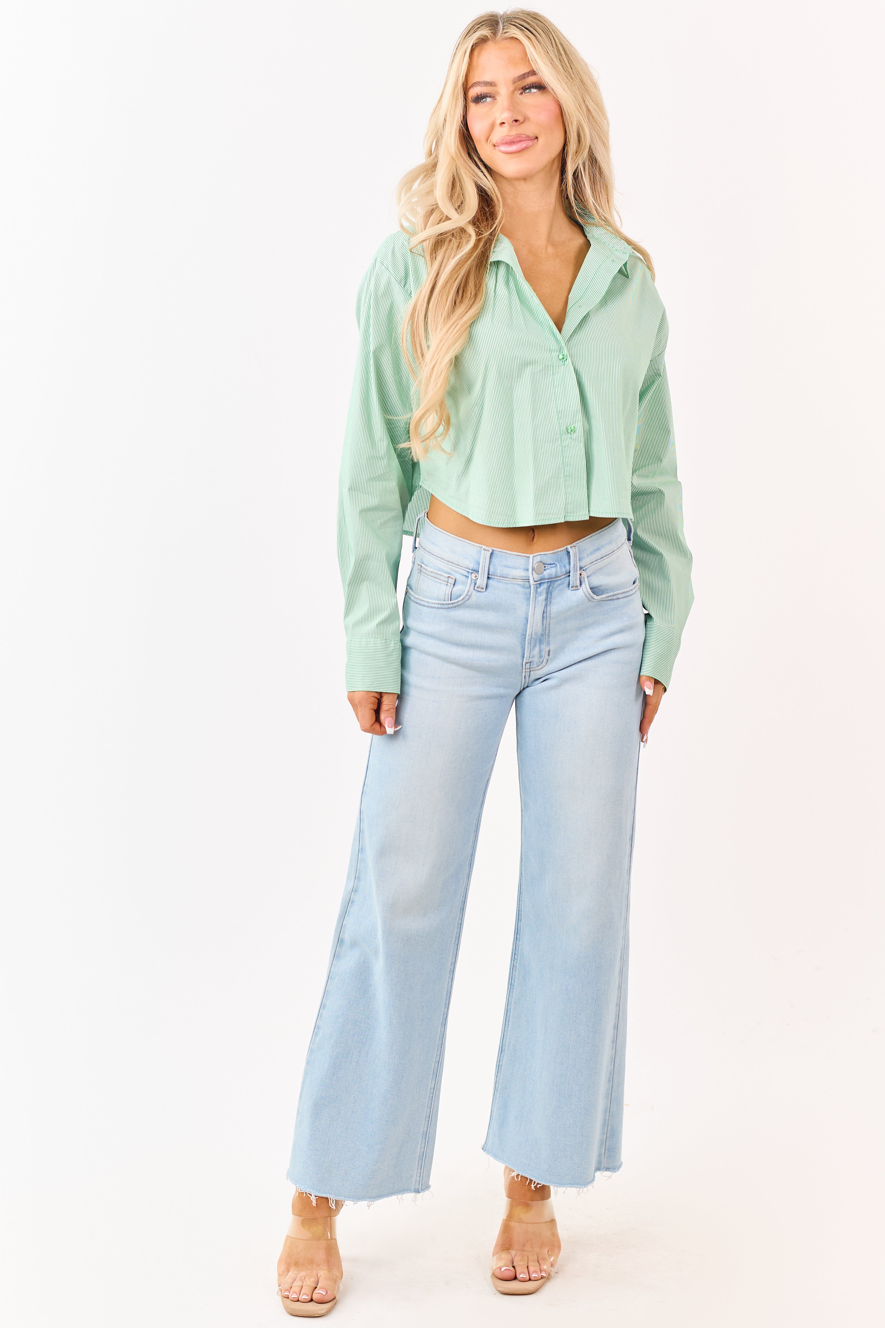 Chic Collection | Button Up Shirts for Women with Boxy Fit & Stripes | Stylish Top for Effortless Outfits 1