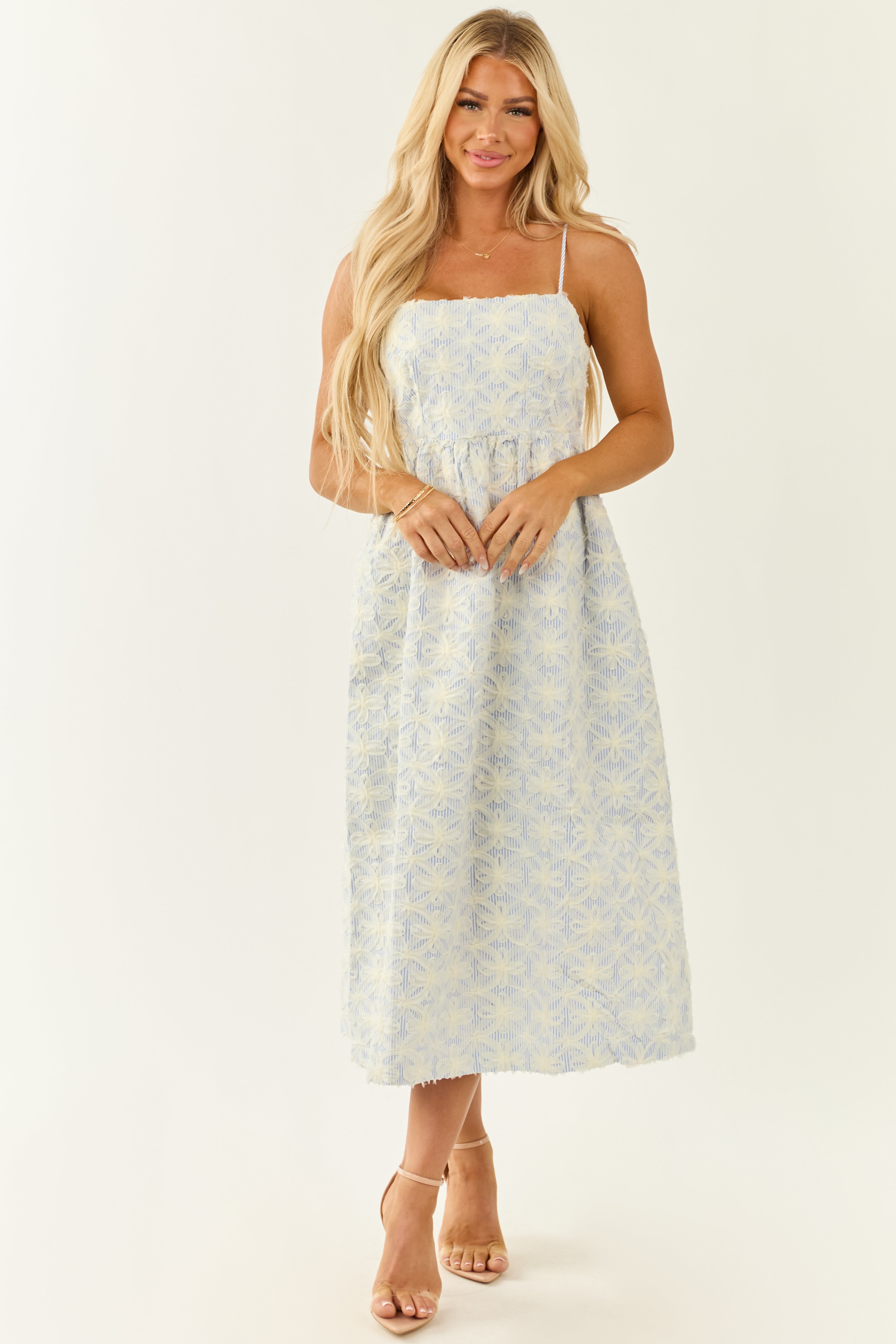 Elegant Bloom | Women's White Floral Midi Dress with Adjustable Straps | Perfect for Summer Parties and Special Occasions 3