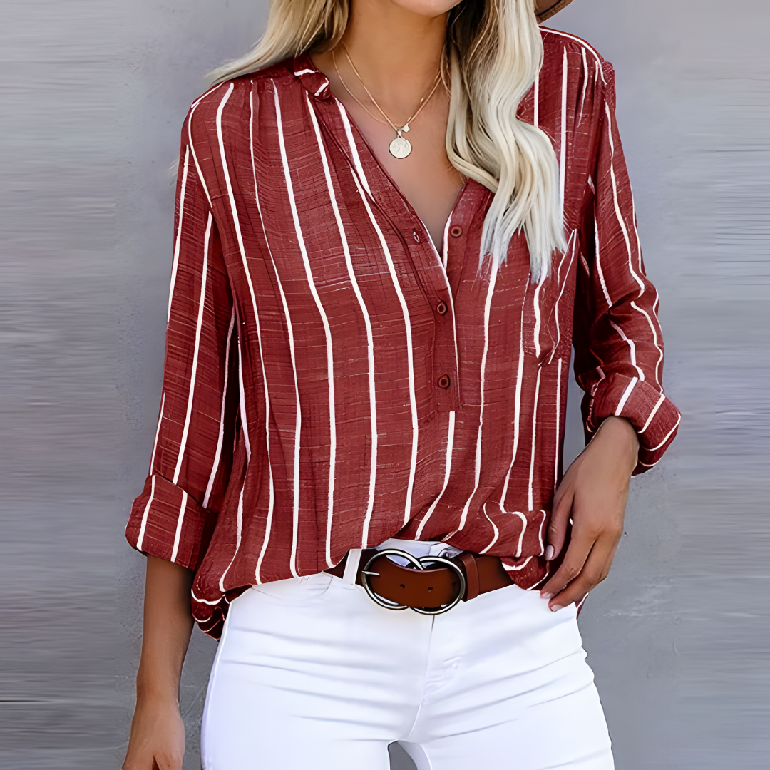 Elegant Striped Blouse | Women's Long Sleeve Top with Button-Down Design | Versatile Style for Effortless Elegance 1