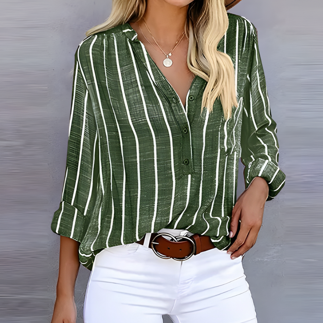 Elegant Striped Blouse | Women's Long Sleeve Top with Button-Down Design | Versatile Style for Effortless Elegance 3