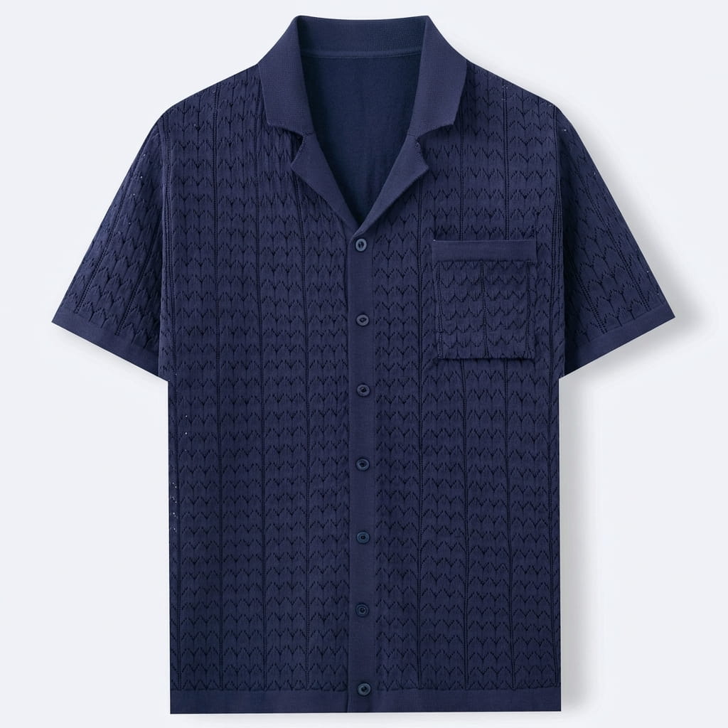 Marbella Collection | Men's Polo Shirt with Textured Jacquard Pattern | Breathable Knit Fabric for Retro Style 0