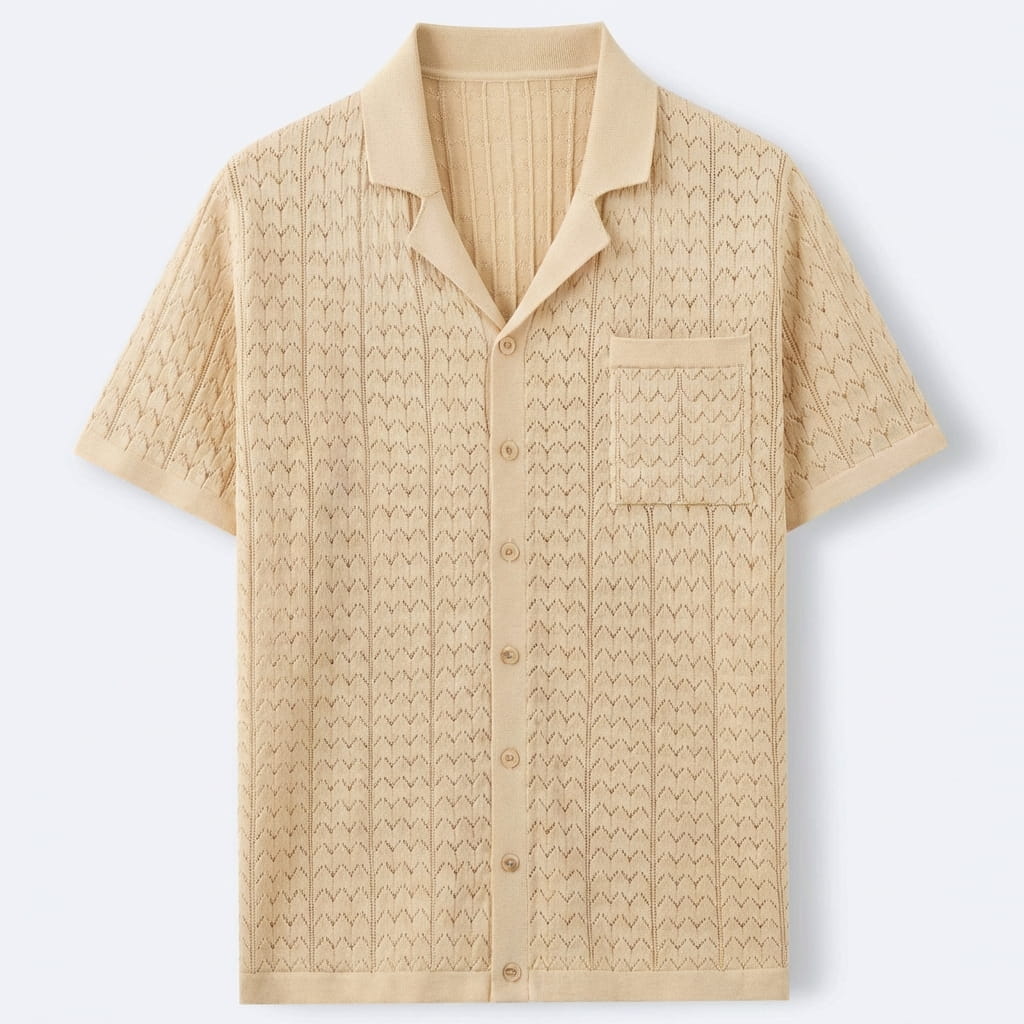 Marbella Collection | Men's Polo Shirt with Textured Jacquard Pattern | Breathable Knit Fabric for Retro Style 4