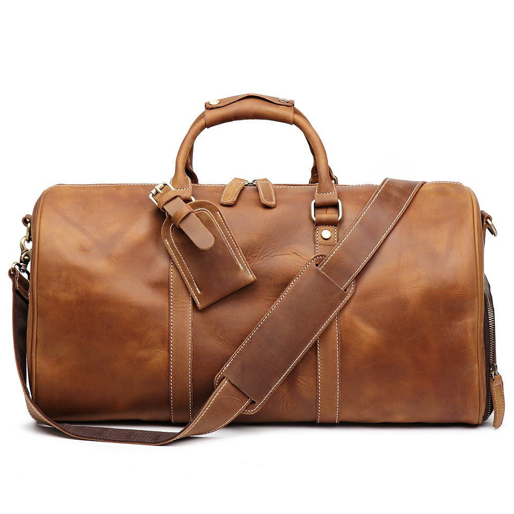 Premium Leather Duffle Bag with Spacious Compartment | Timeless Men's Weekender for Travel Essentials 0