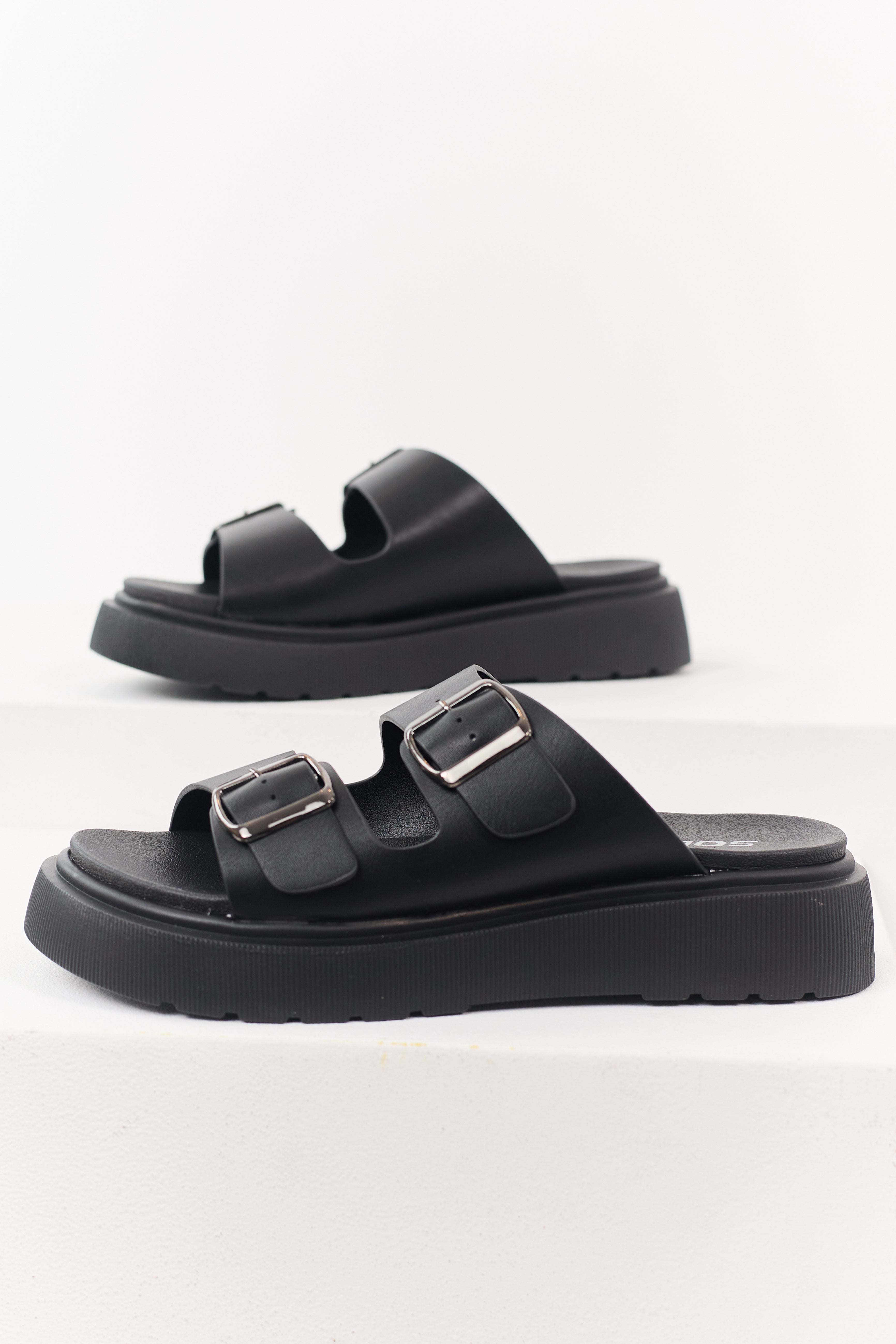 Stylish Platform Sandals | Black Platform Sandals with Double Straps | Comfortable Slip-On Design for All-Day Wear 0