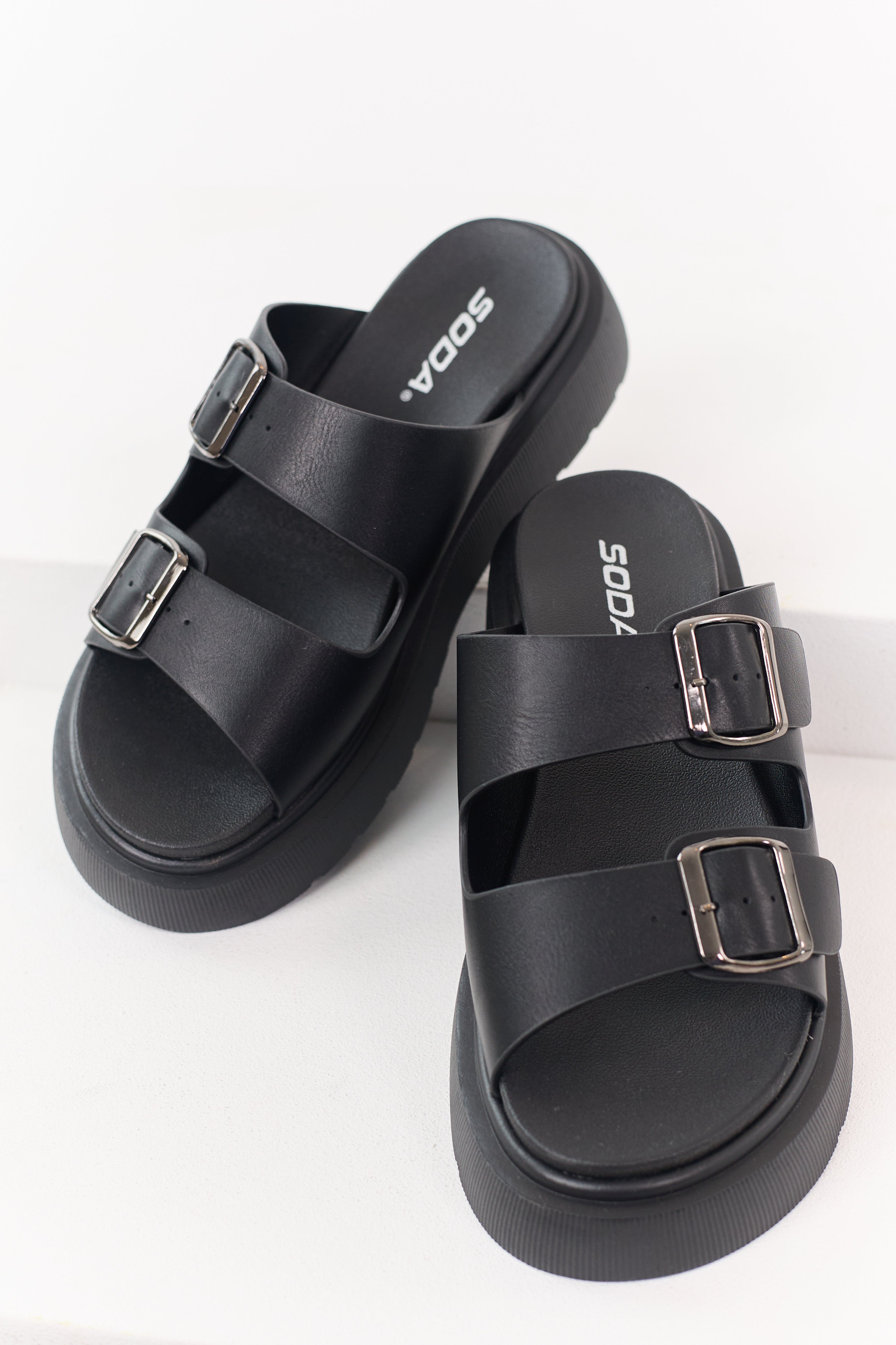 Stylish Platform Sandals | Black Platform Sandals with Double Straps | Comfortable Slip-On Design for All-Day Wear 1