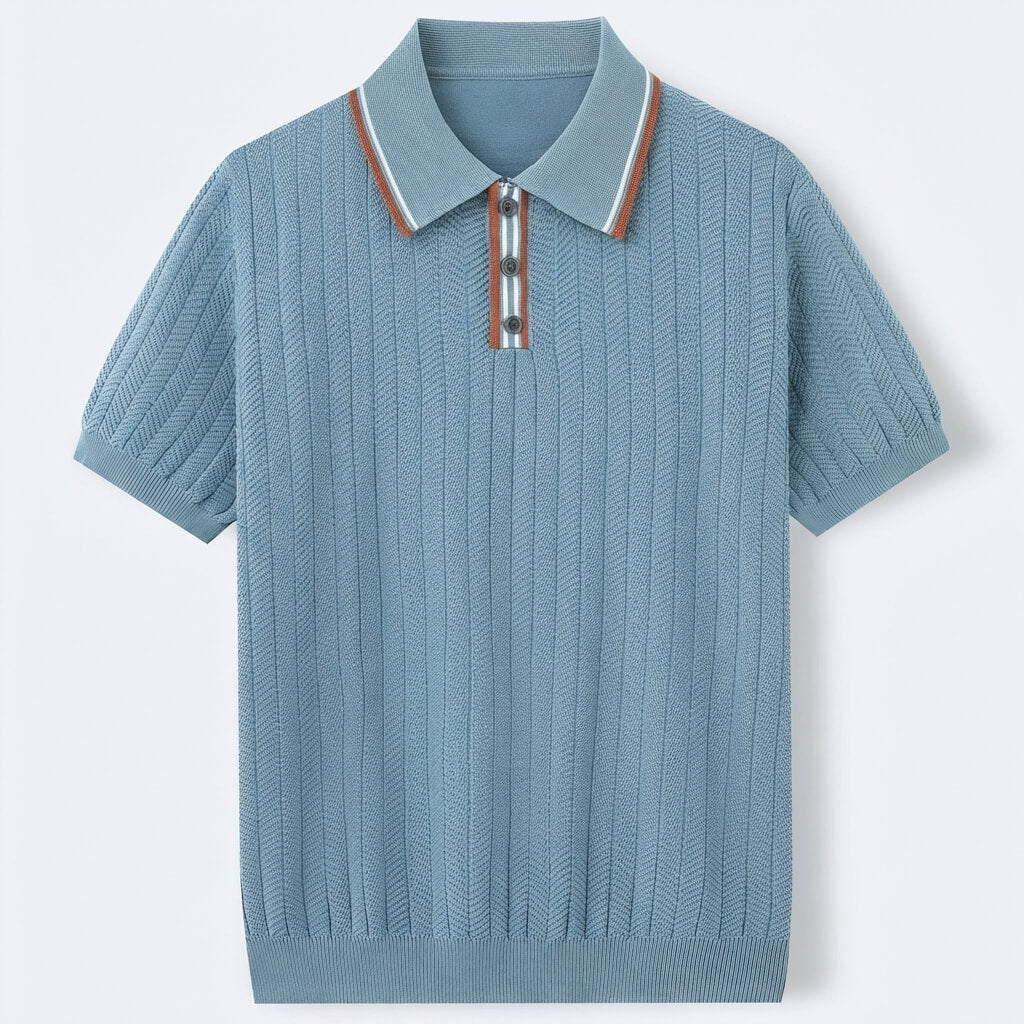 Vintage-Inspired Knit Top with Striped Placket | Breathable Fabric for Smart-Casual Style 0