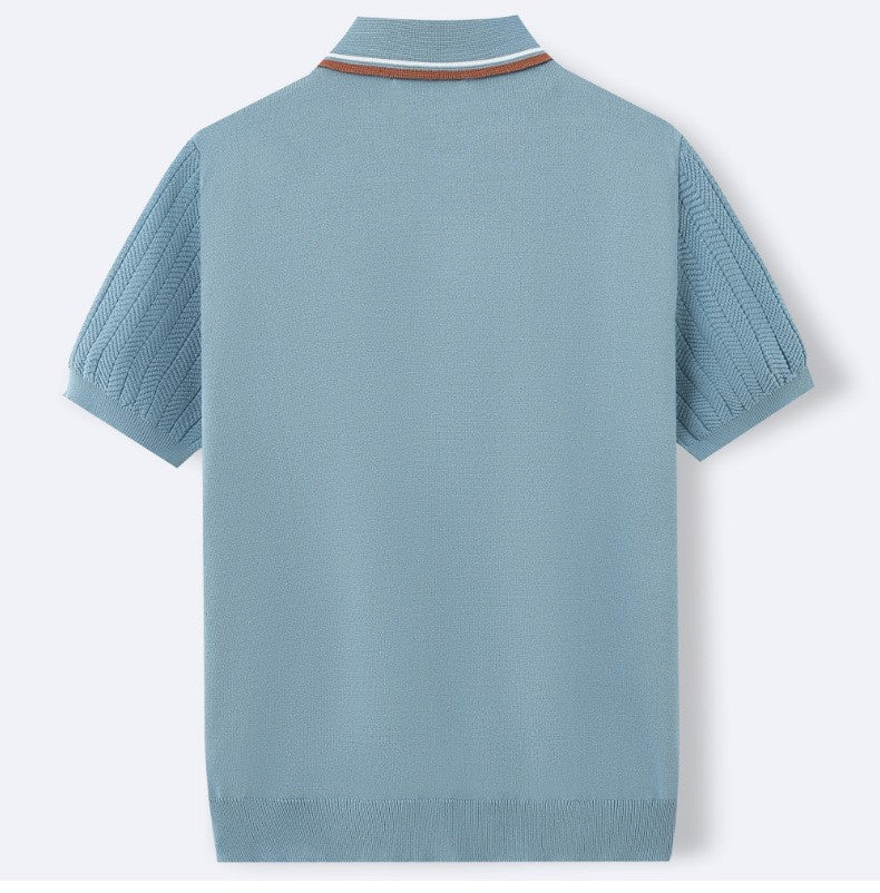 Vintage-Inspired Knit Top with Striped Placket | Breathable Fabric for Smart-Casual Style 3